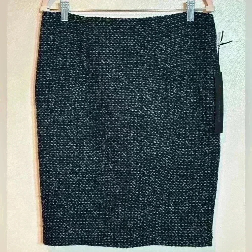 NWT Willi Smith Women's Tweed‎ Wool Blend Pencil Skirt Blue Black Gray Lined 8
